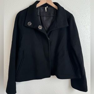 IRO Hiver Crosshatch Black Wool Snap Button Jacket Size 2